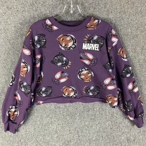 Marvel Sweatshirt Women's Medium‎ Crop Black Panther Spiderman All Over Print
